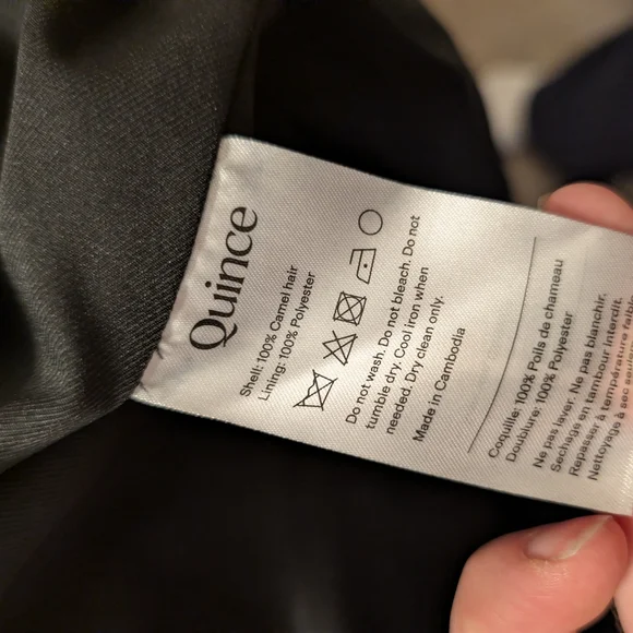 NWOT Quince Women's 100% Camel Hair Double Breasted Long Coat Large Black Belted - Picture 8 of 8